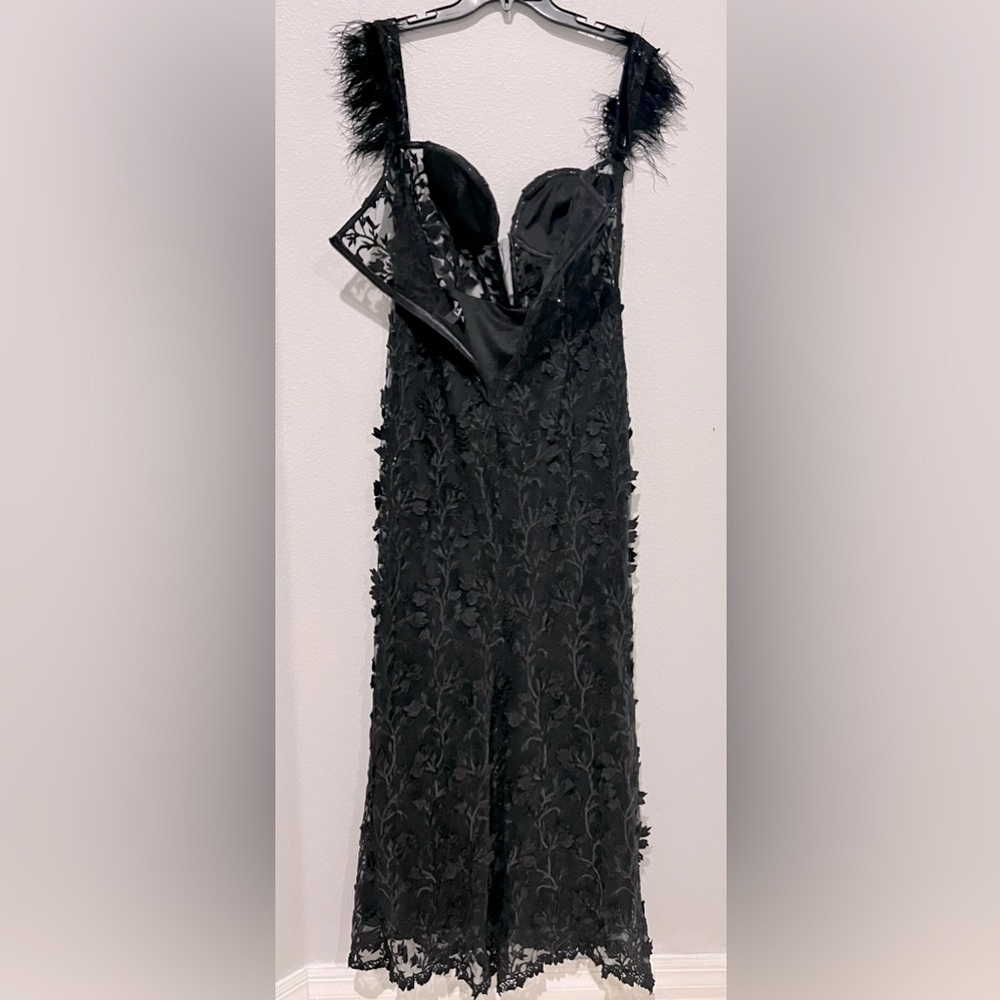 Lulus Midnight Sparkle Black Embroidered Feather Bustier Maxi Dress Sz medium - Picture 7 of 9